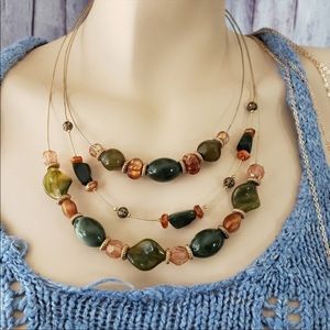 SET — Beaded Wire 3-Tier Necklace & Drop Earrings